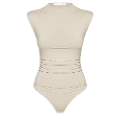Body Feminino Com Drapeados - Bege