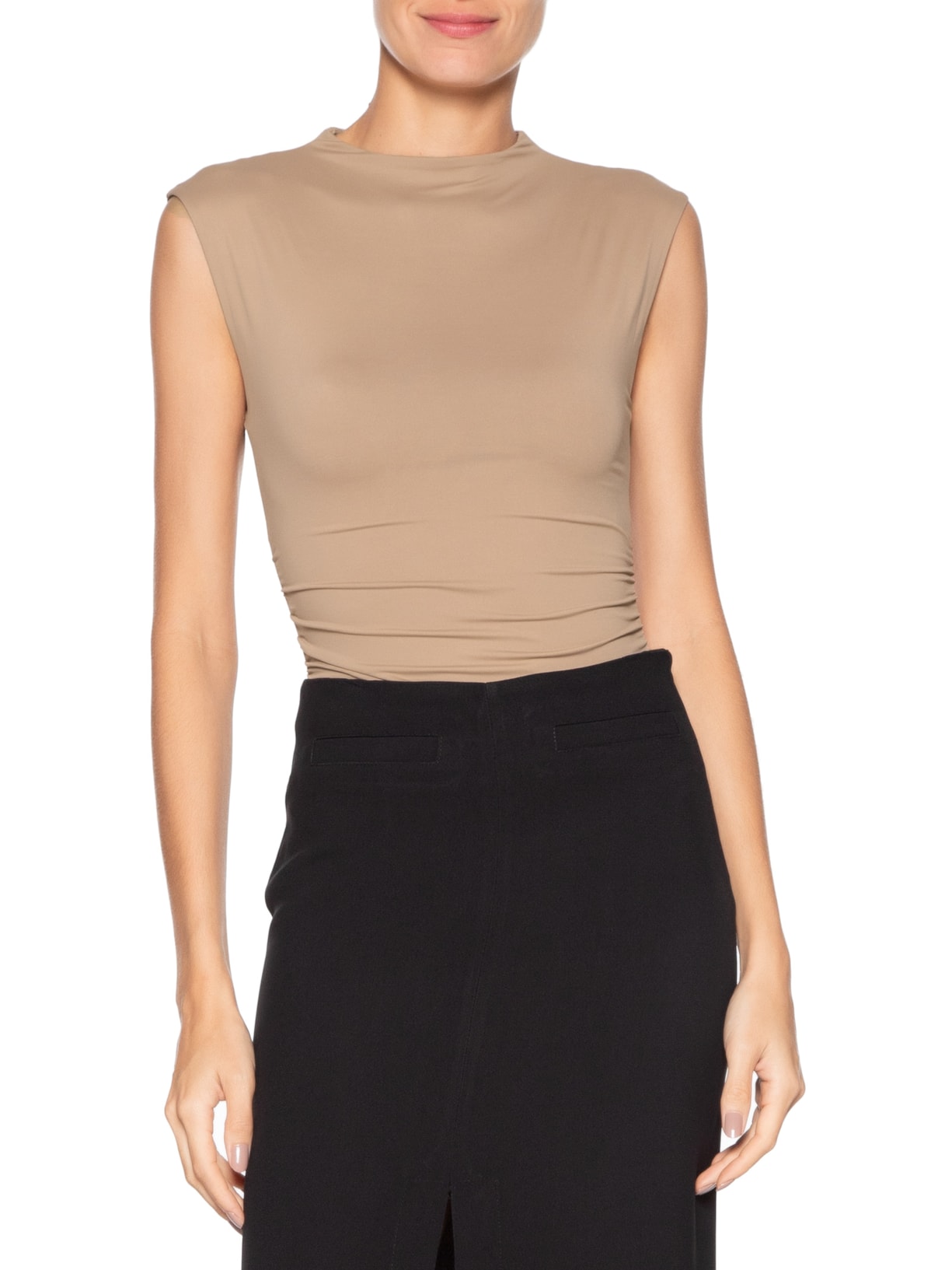 Body Feminino Com Drapeados Bege '2Essential