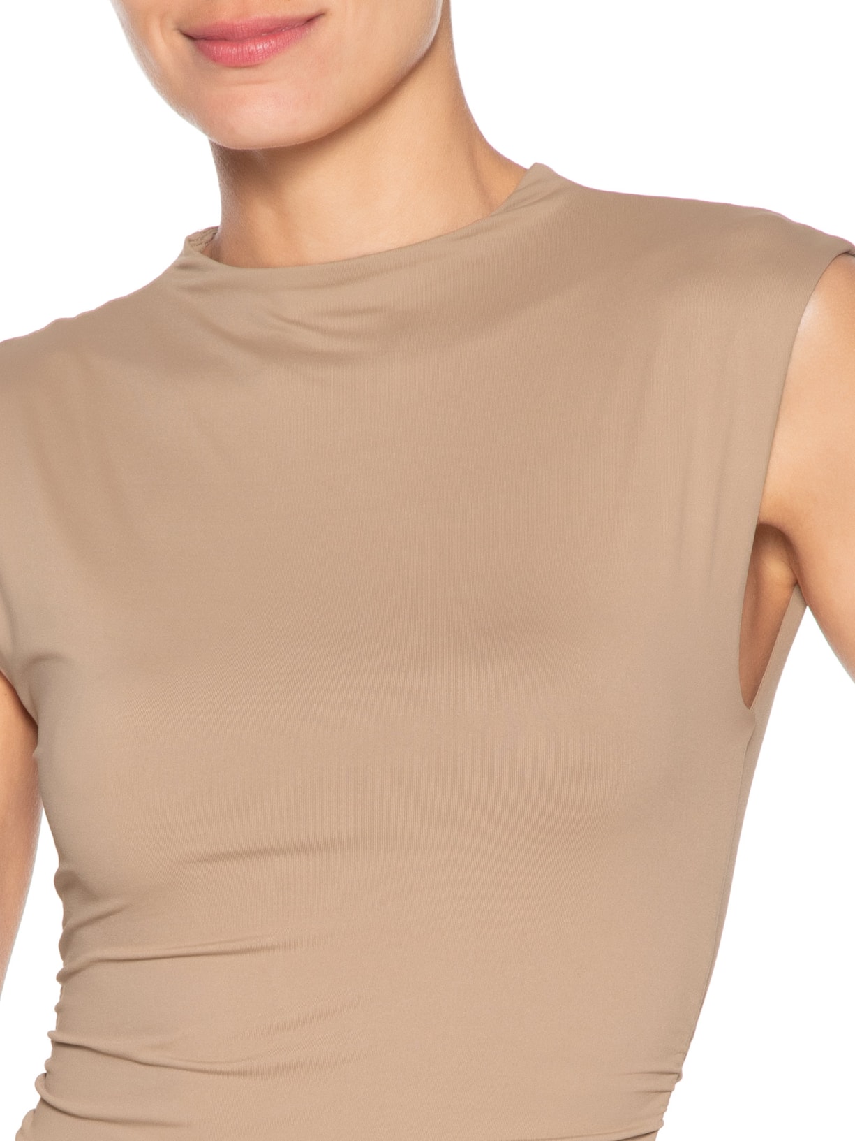 Body Feminino Com Drapeados Bege '2Essential