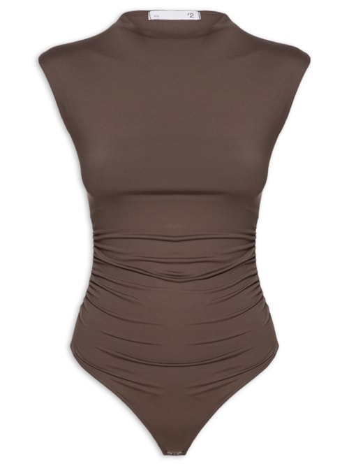 Body Feminino Com Drapeados - Marrom