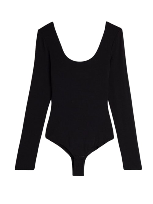 Body Feminino De Manga Comprida De Modal Com Decote Redondo - Preto