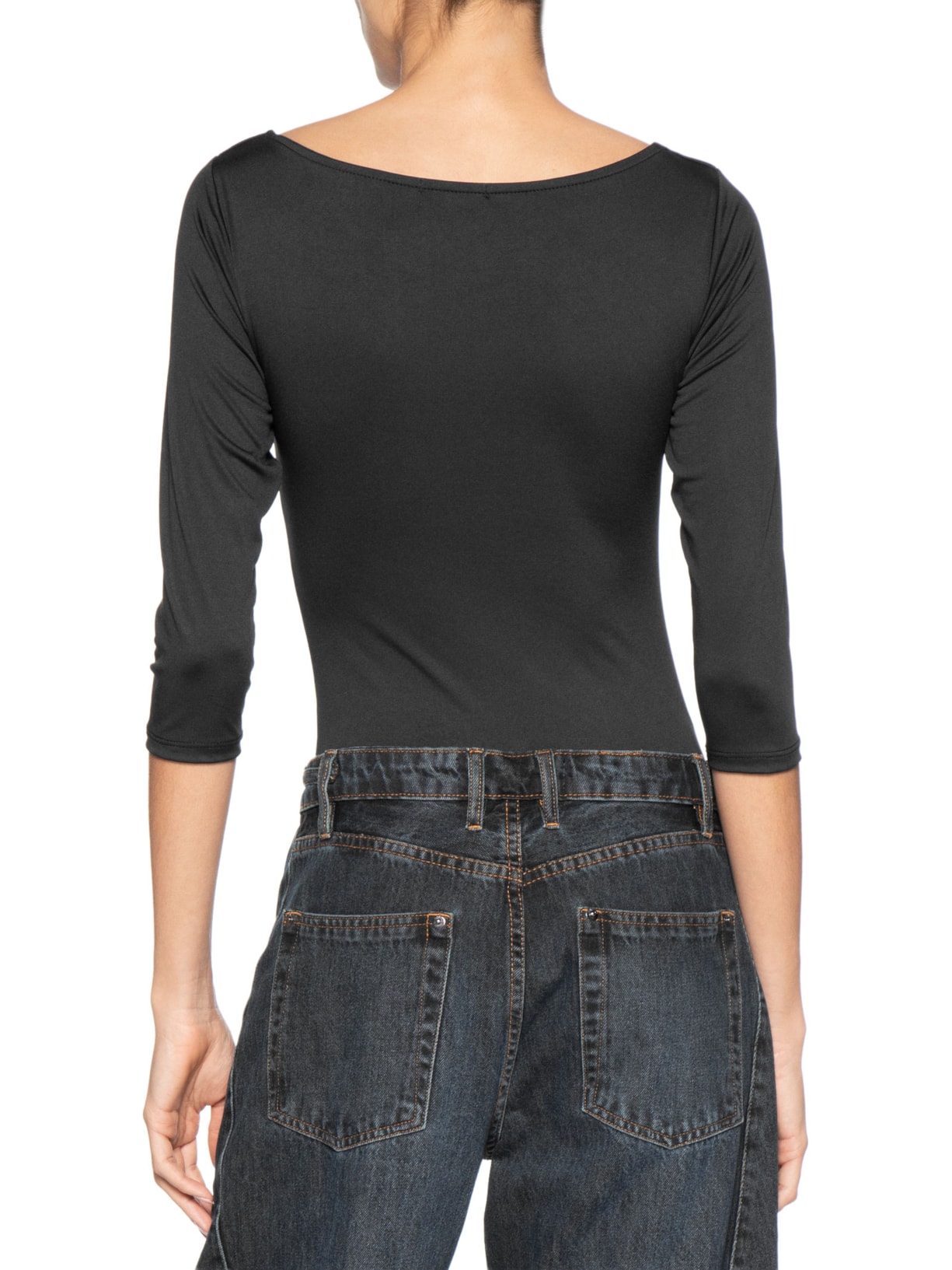 Body Feminino Decote Canoa Manga Três Quartos Preto Basiq