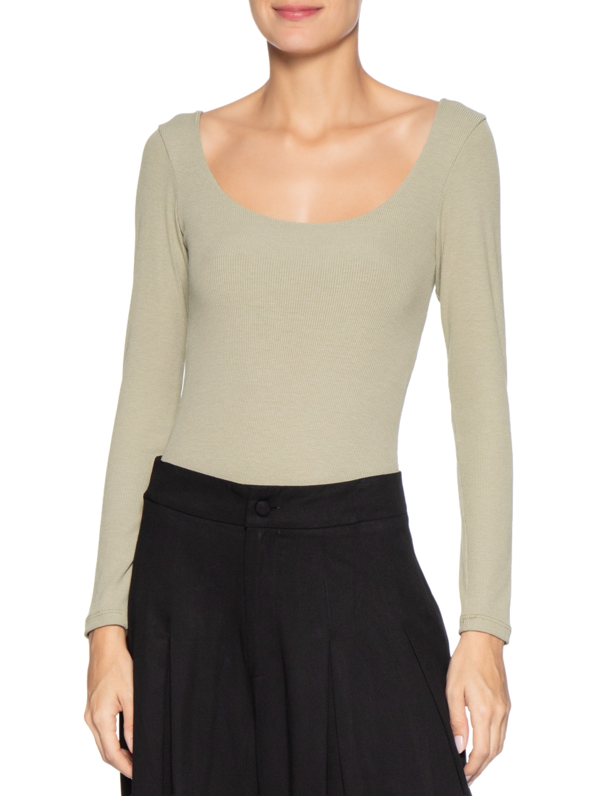 Body Feminino Decote Em U Bege Basiq