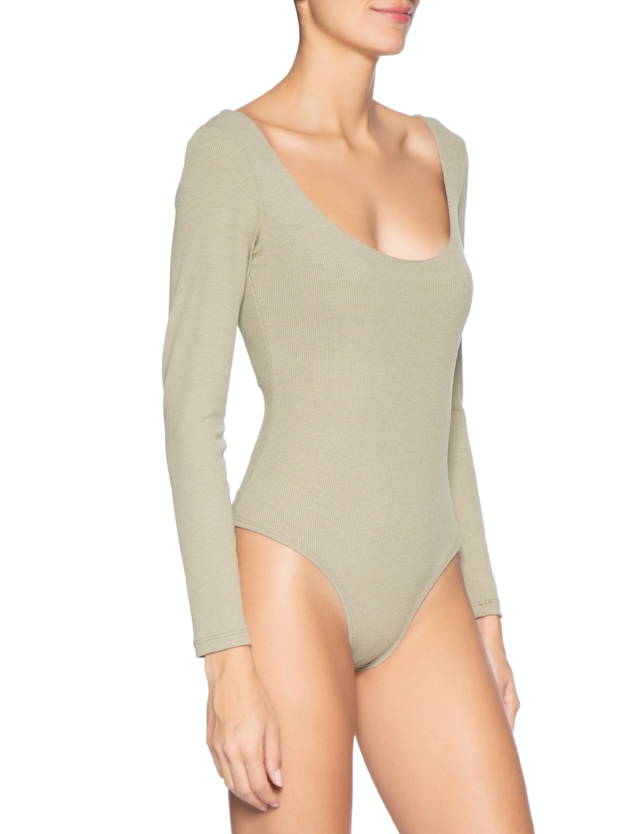 Body Feminino Decote Em U Bege Basiq