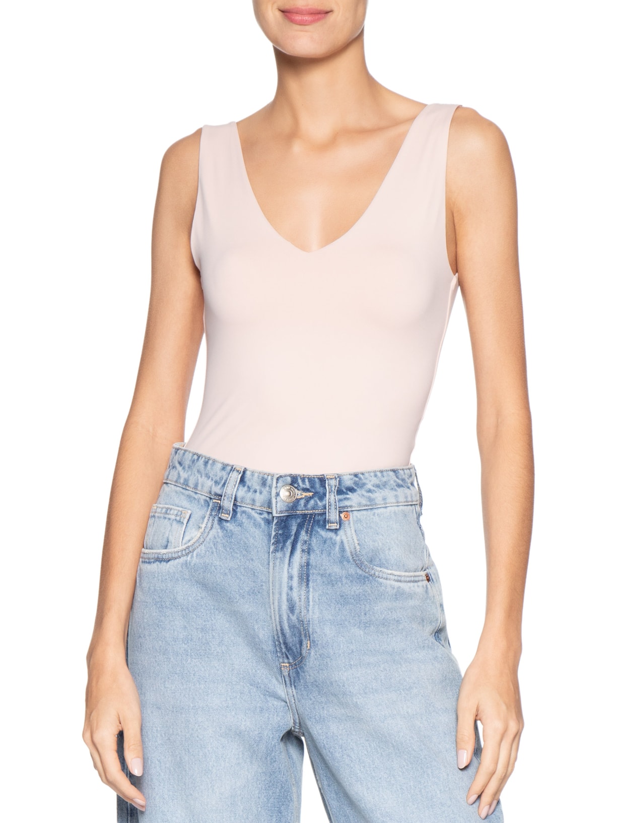 Body Feminino Decote em U Bege Basiq