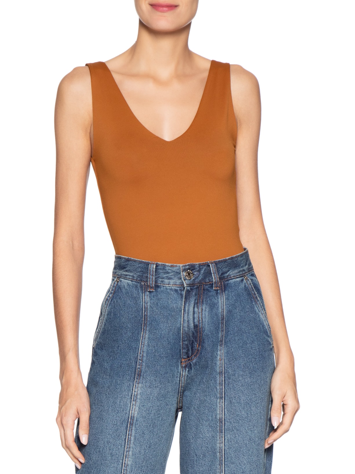 Body Feminino Decote em U Marrom Basiq