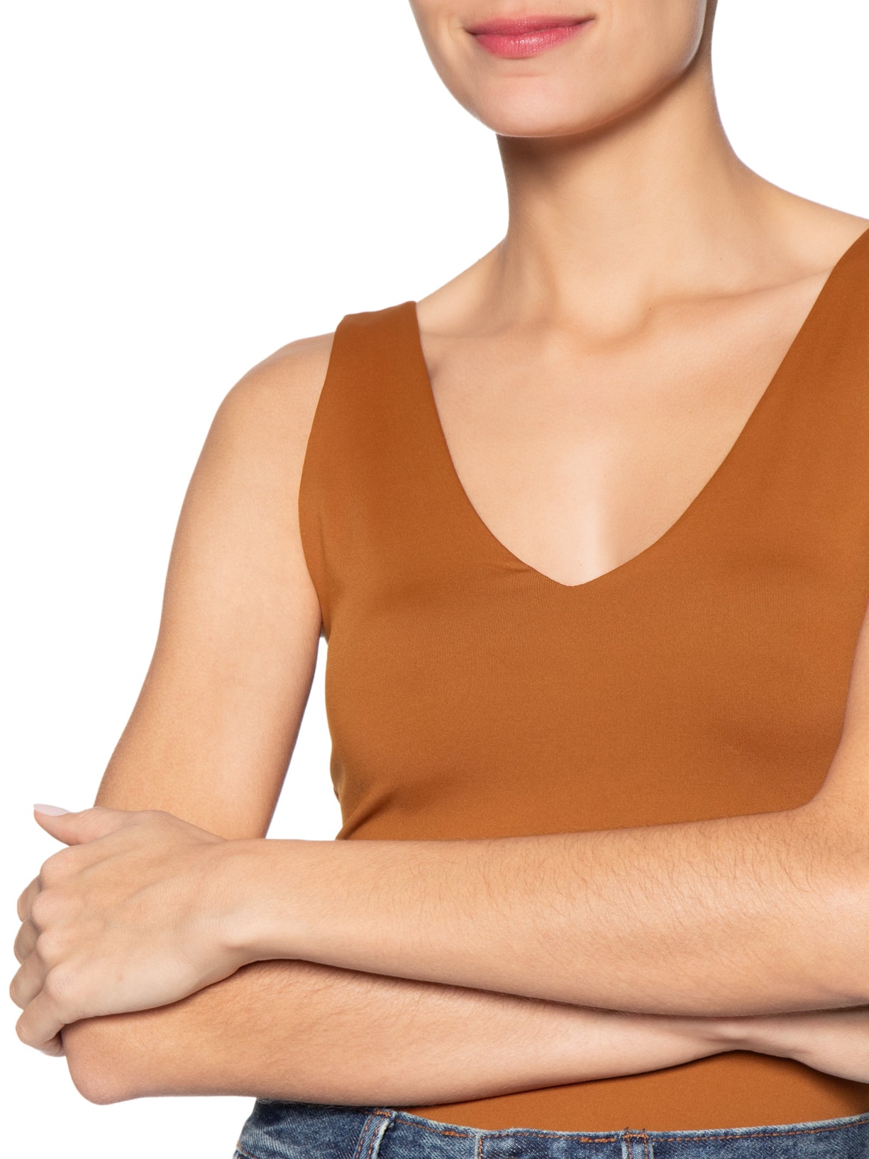Body Feminino Decote em U Marrom Basiq