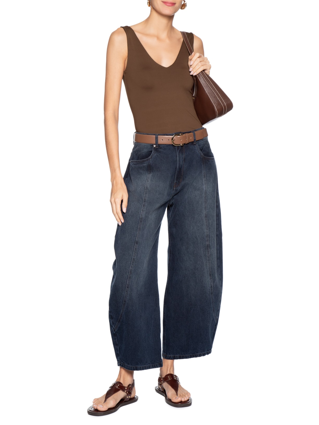 Body Feminino Decote em U Marrom Basiq