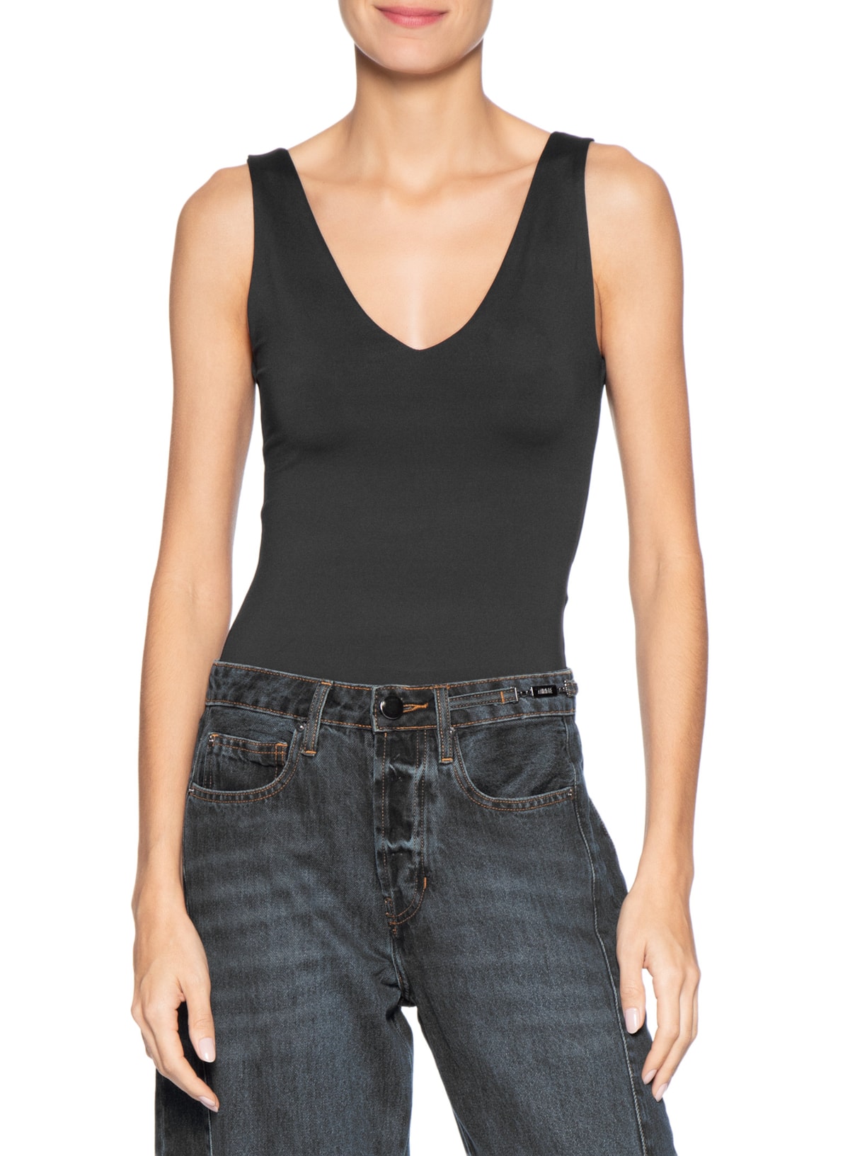 Body Feminino Decote em U Preto Basiq