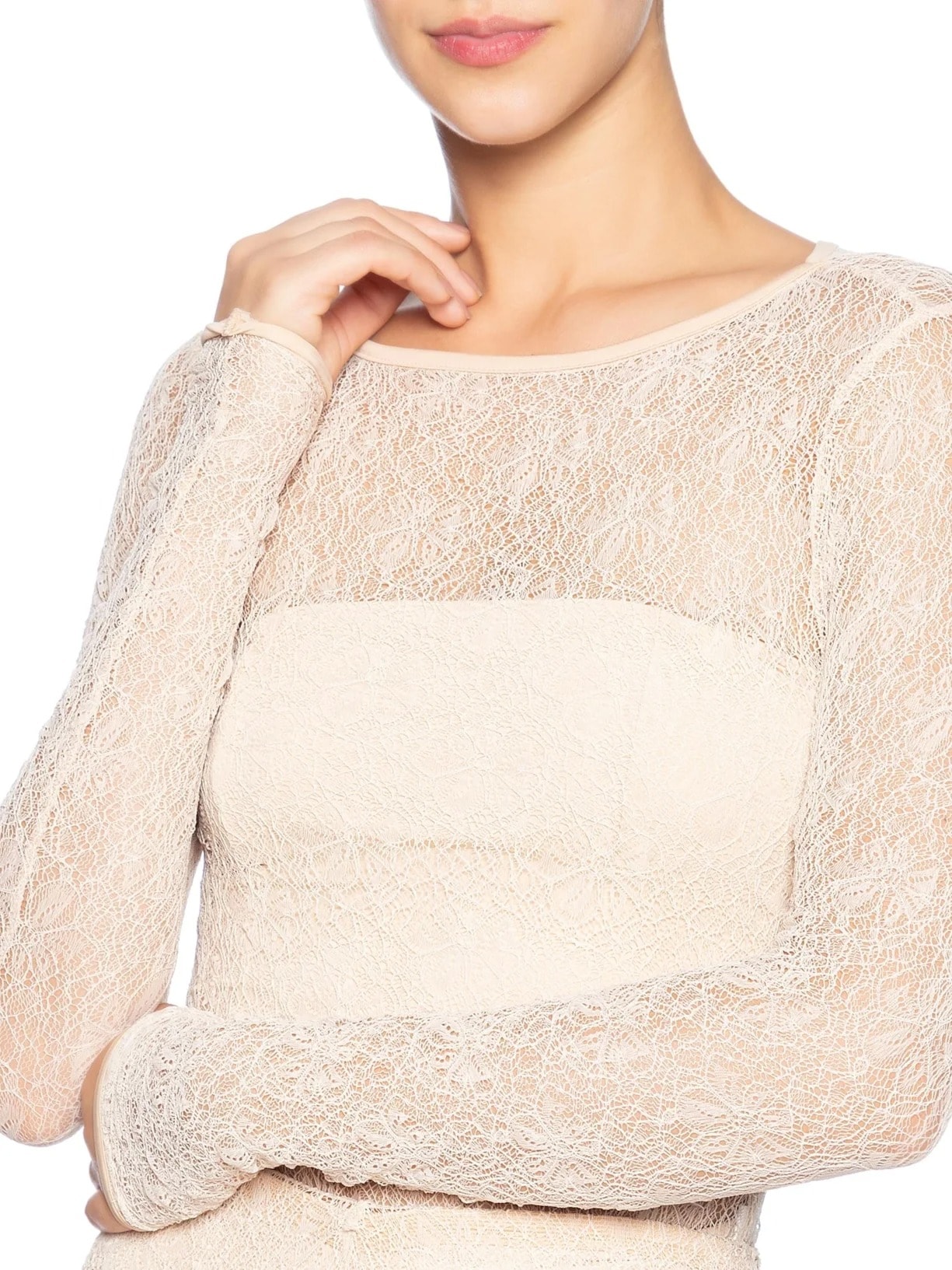 Body Feminino Decote Redondo Em Renda Bege '2Essential