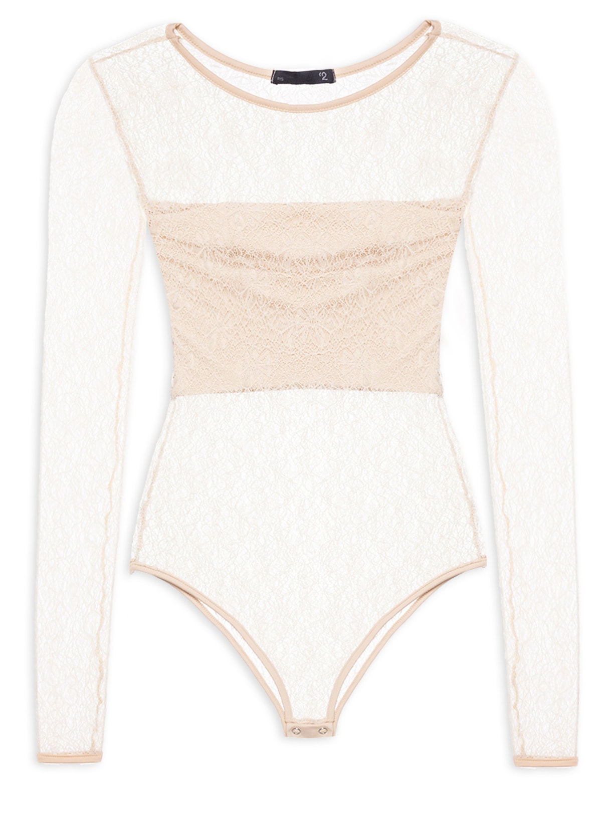 Body Feminino Decote Redondo Em Renda - Bege