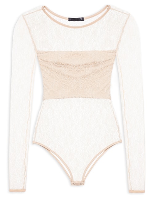 Body Feminino Decote Redondo Em Renda - Bege