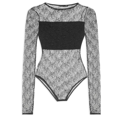 Body Feminino Decote Redondo Em Renda - Preto