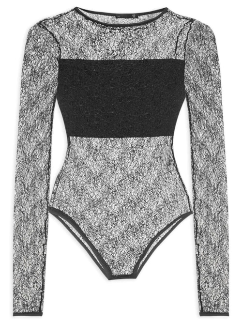 Body Feminino Decote Redondo Em Renda - Preto