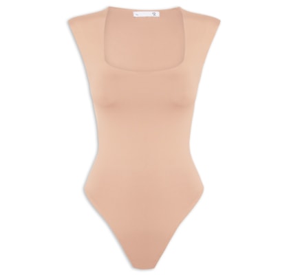 Body Feminino Decote Reto - Bege