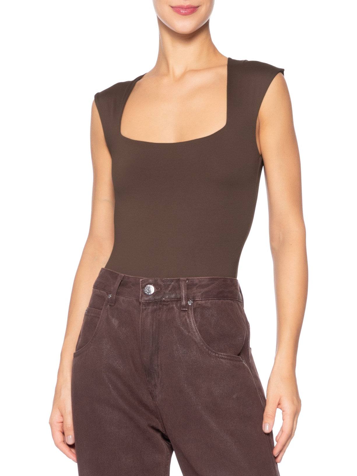 Body Feminino Decote Reto Marrom '2Essential