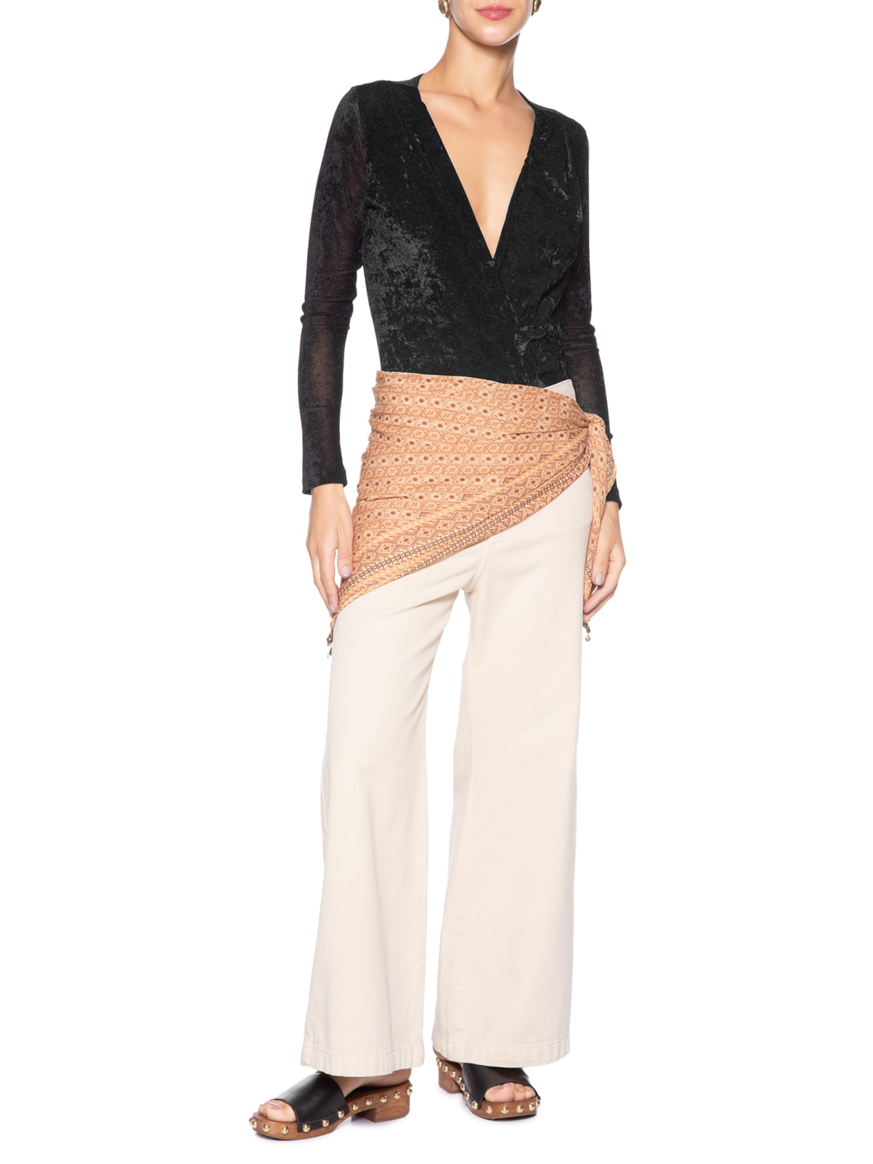 Body Feminino Decote V Tule Preto Maria Filó