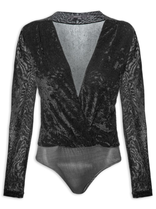 Body Feminino Decote V Tule - Preto