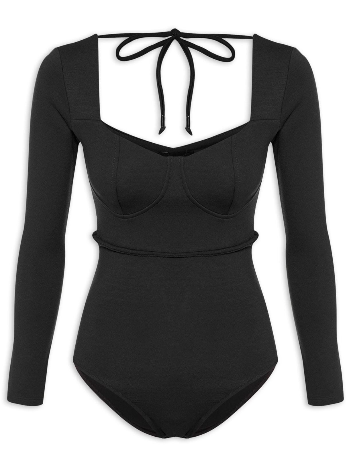 Body Feminino Em Decote Princesa Em Malha - Preto