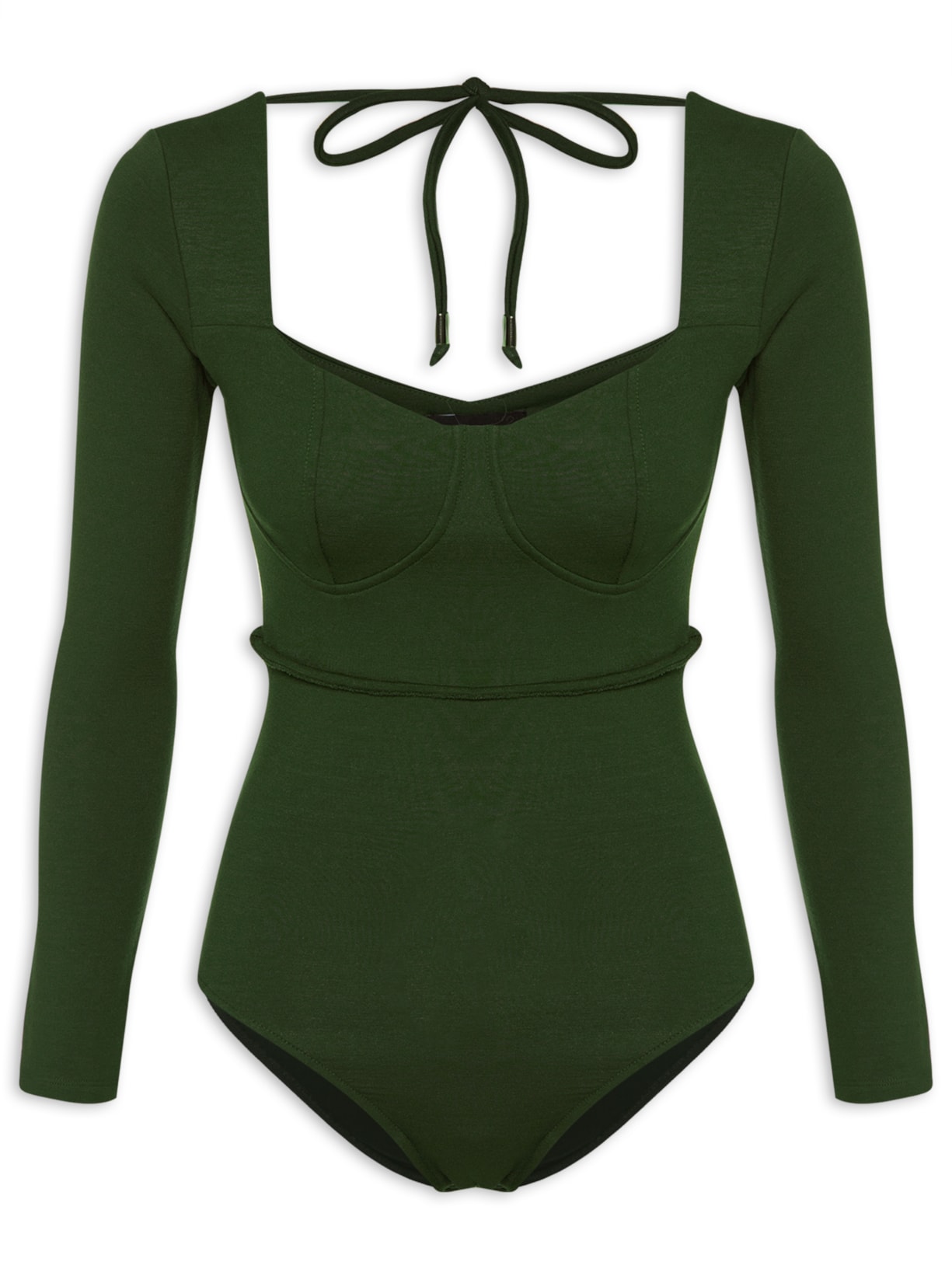 Body Feminino Em Decote Princesa Em Malha - Verde