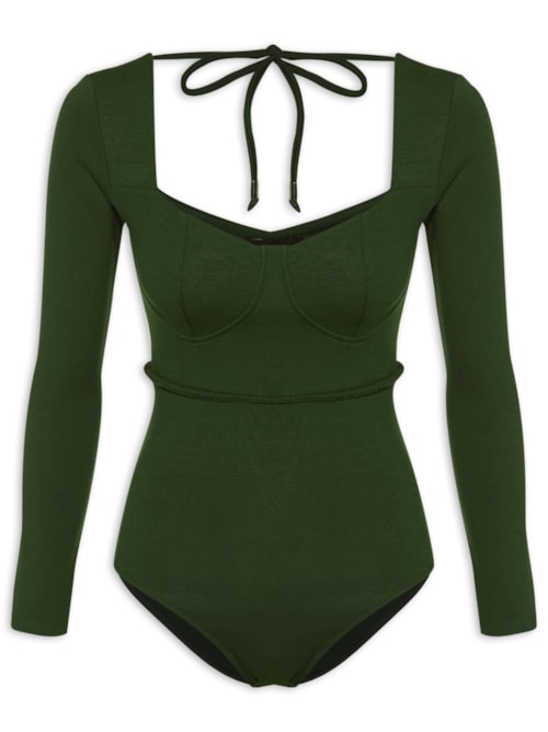 Body Feminino Em Decote Princesa Em Malha - Verde