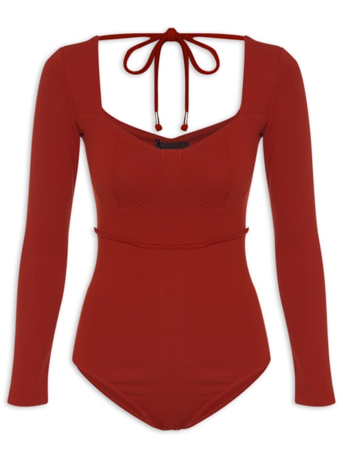 Body Feminino Em Decote Princesa Em Malha - Vermelho