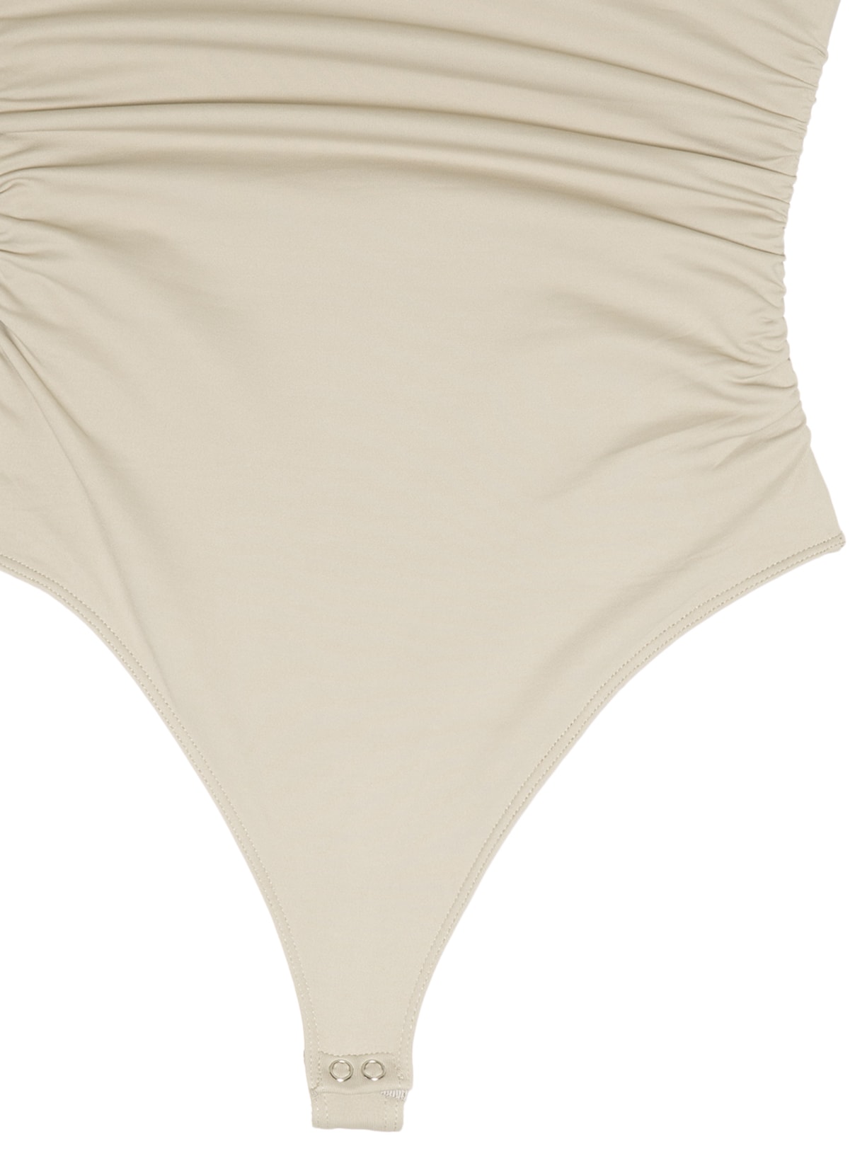 Body Feminino Em Malha Com Drapeados Laterais Bege Market 33