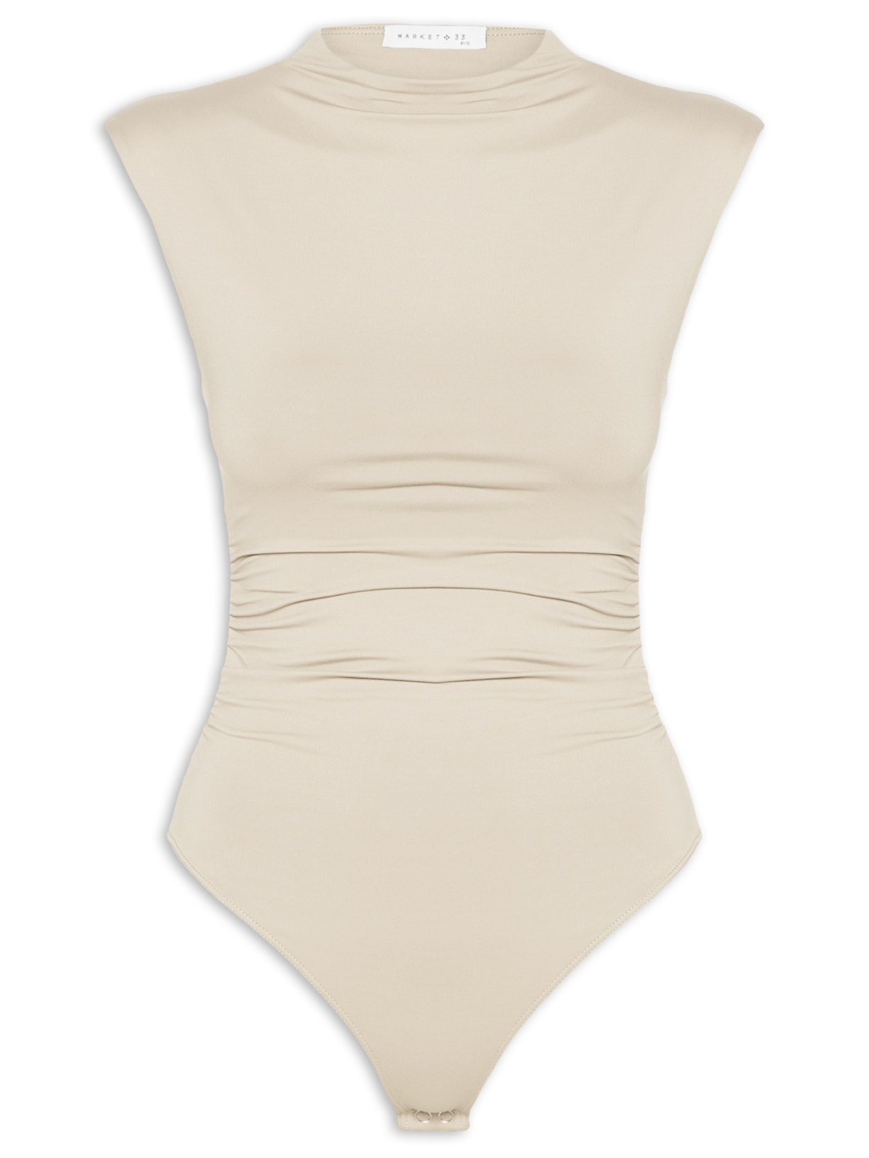 Body Feminino Em Malha Com Drapeados Laterais Bege Market 33
