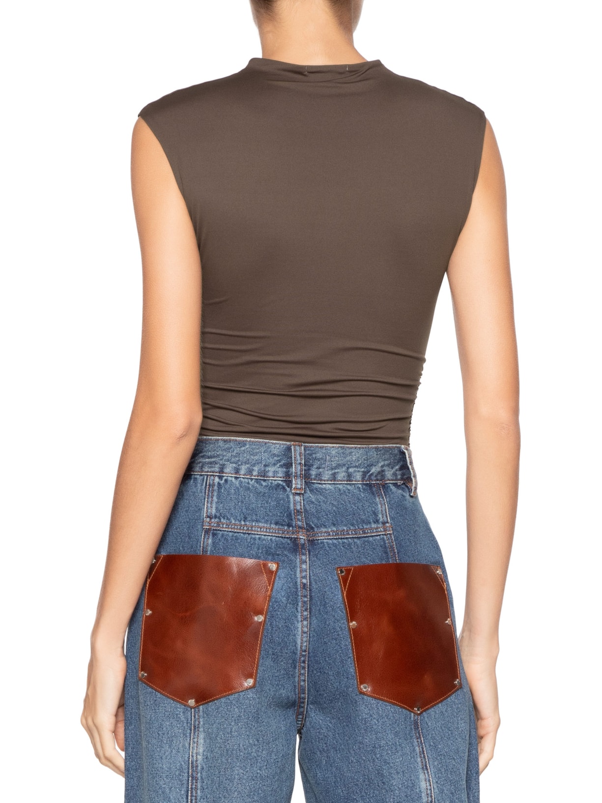 Body Feminino Em Malha Com Drapeados Laterais Marrom Market 33