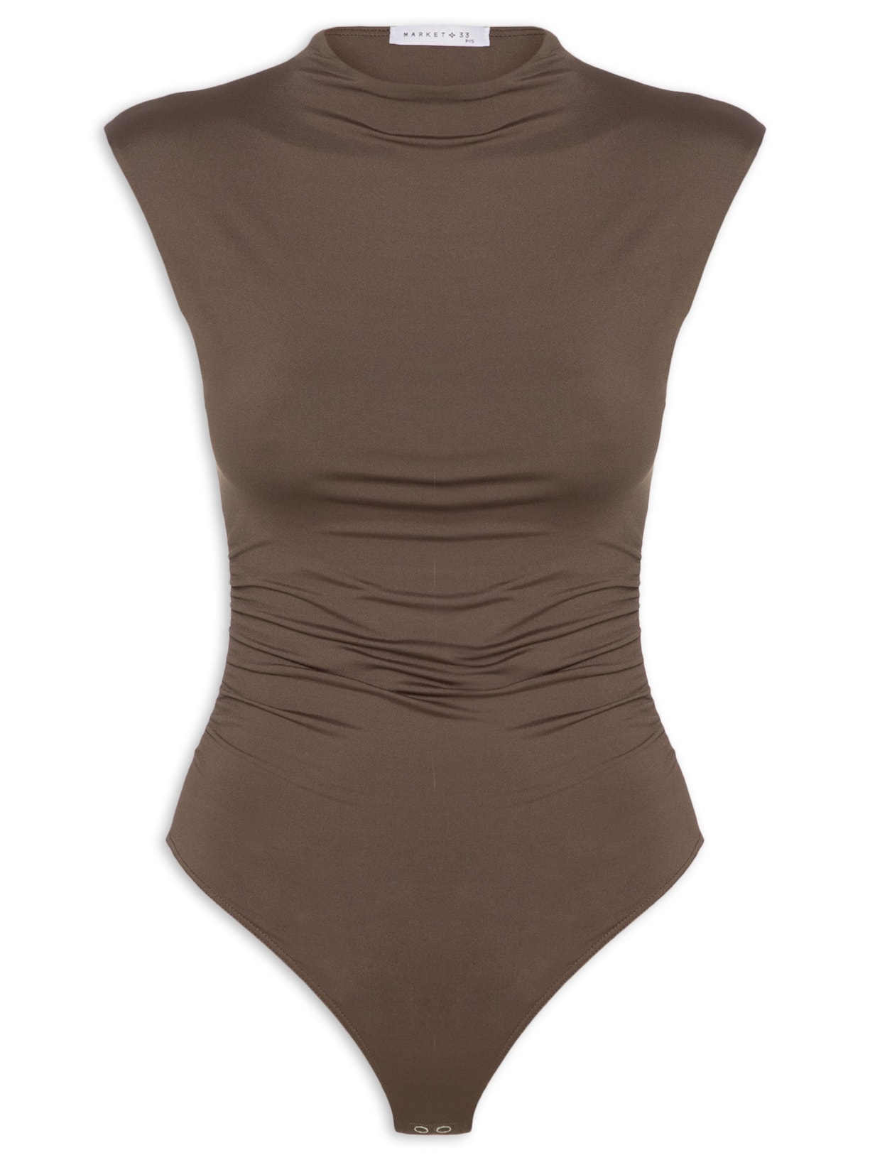 Body Feminino Em Malha Com Drapeados Laterais Marrom Market 33