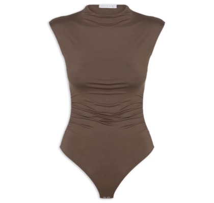 Body Feminino Em Malha Com Drapeados Laterais - Marrom
