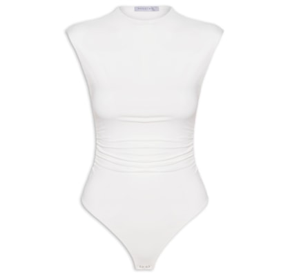 Body Feminino Em Malha Com Drapeados Laterais - Off White
