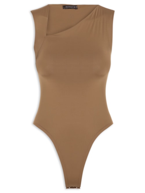Body Feminino em Poliamida com Decote Assimétrico – Marrom
