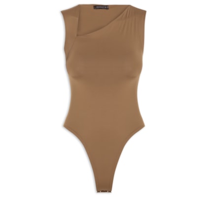 Body Feminino em Poliamida com Decote Assimétrico – Marrom