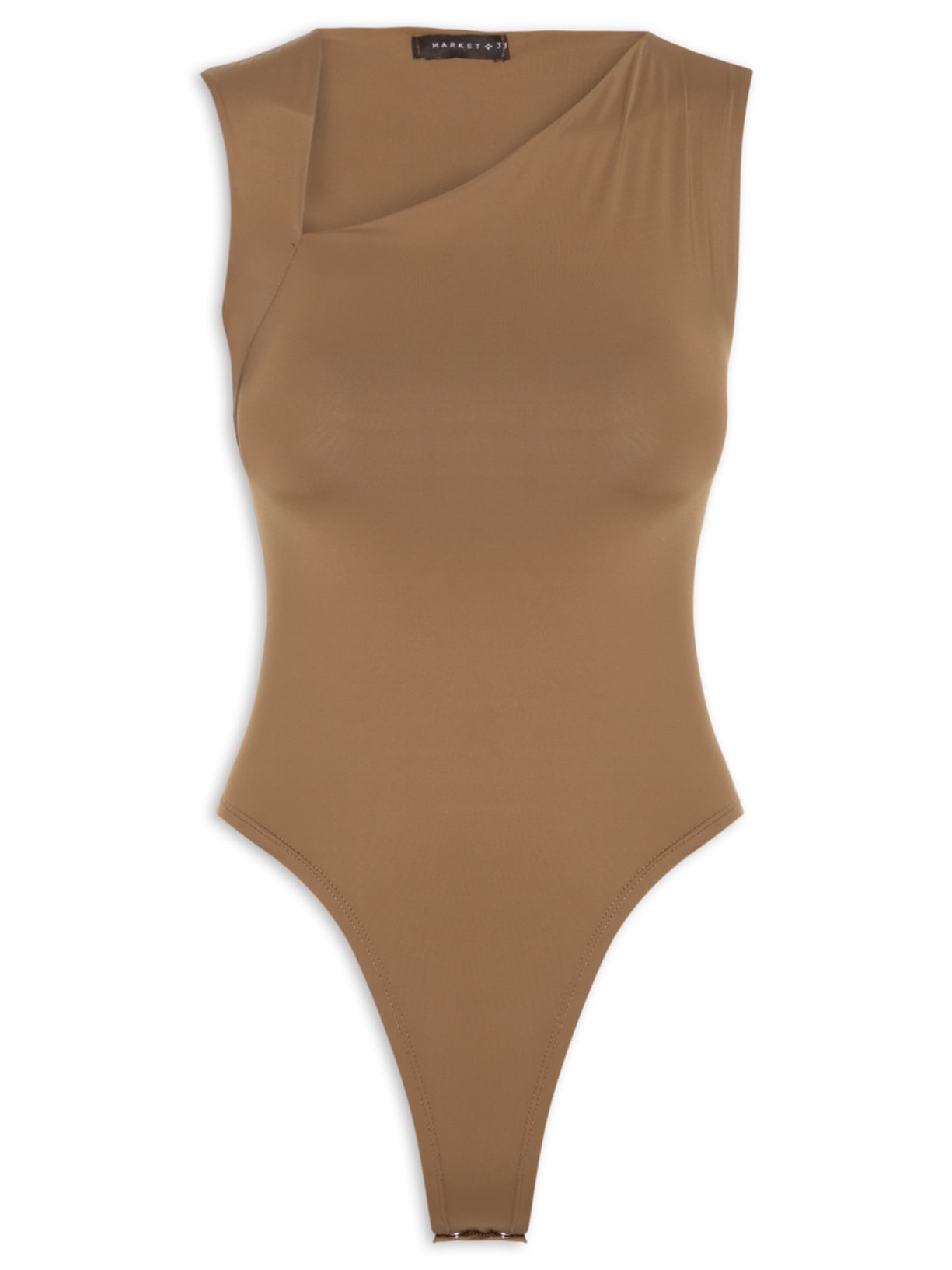 Body Feminino em Poliamida com Decote Assimétrico – Marrom