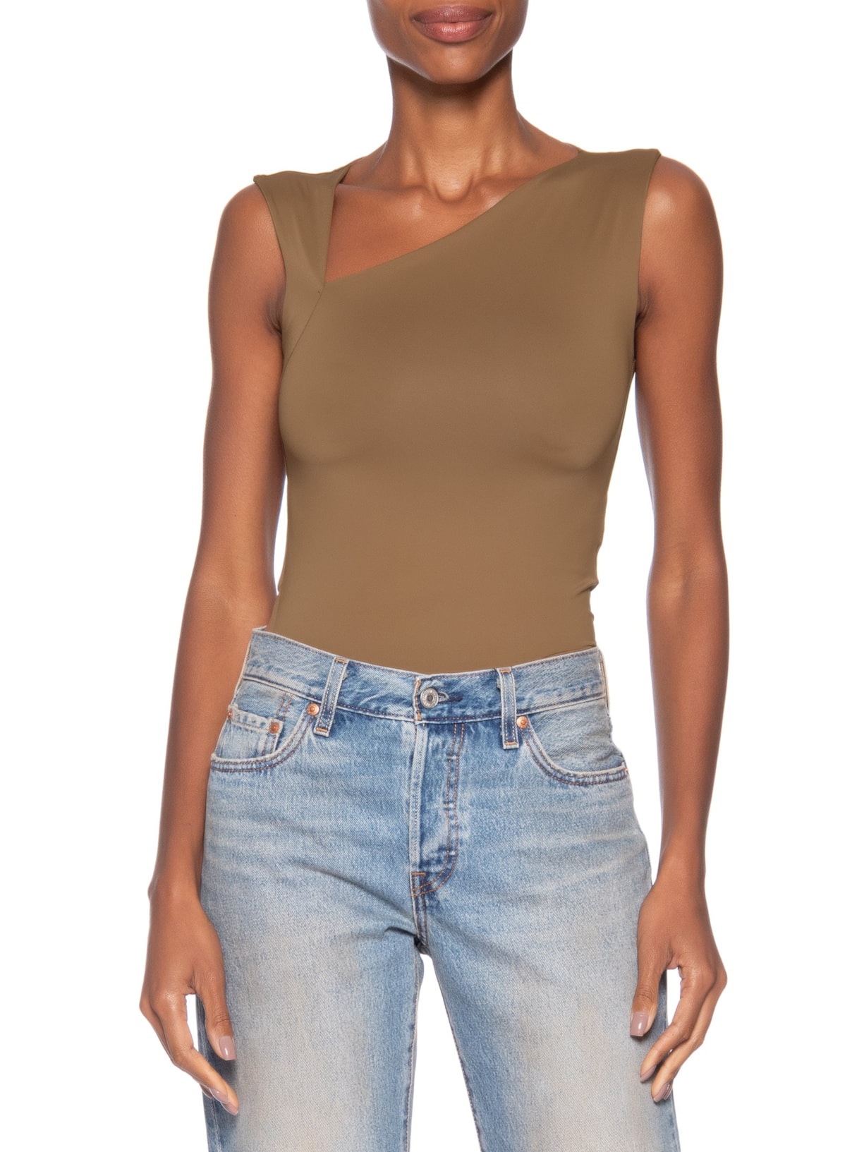 Body Feminino em Poliamida com Decote Assimétrico – Marrom Market 33