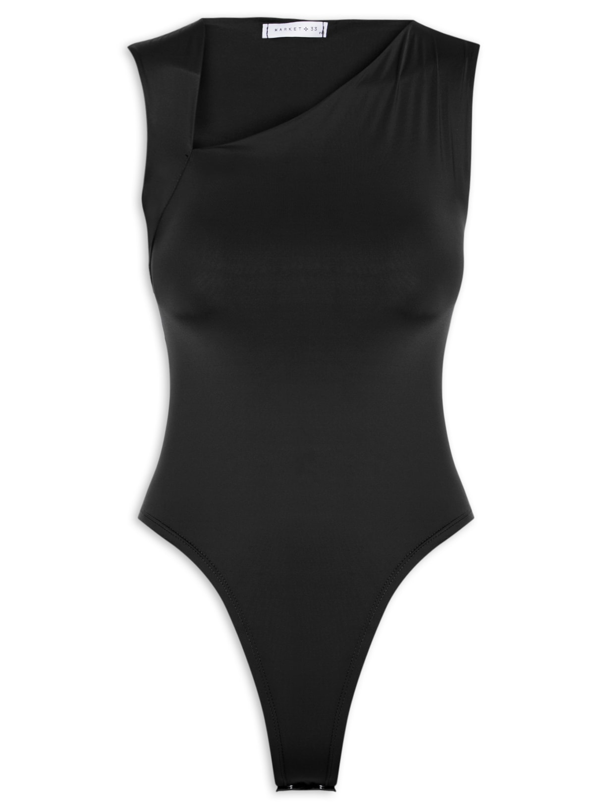 Body Feminino em Poliamida com Decote Assimétrico – Preto Market 33