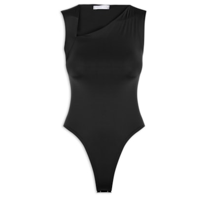 Body Feminino em Poliamida com Decote Assimétrico – Preto