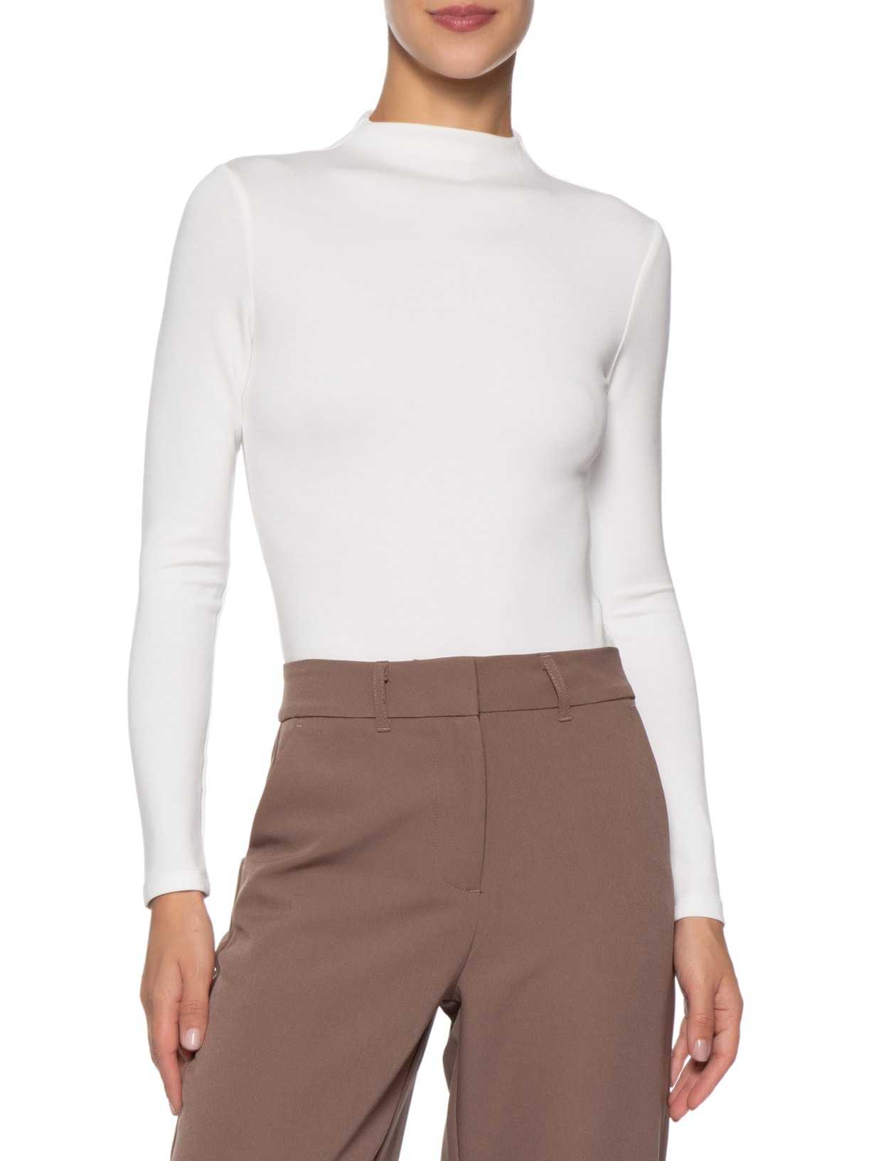 Body Feminino Gola Alta Manga Longa Off White Basiq
