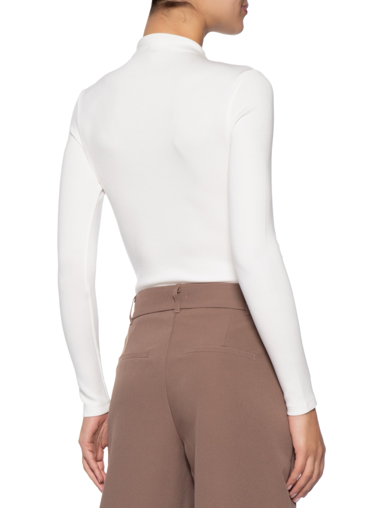 Body Feminino Gola Alta Manga Longa Off White Basiq