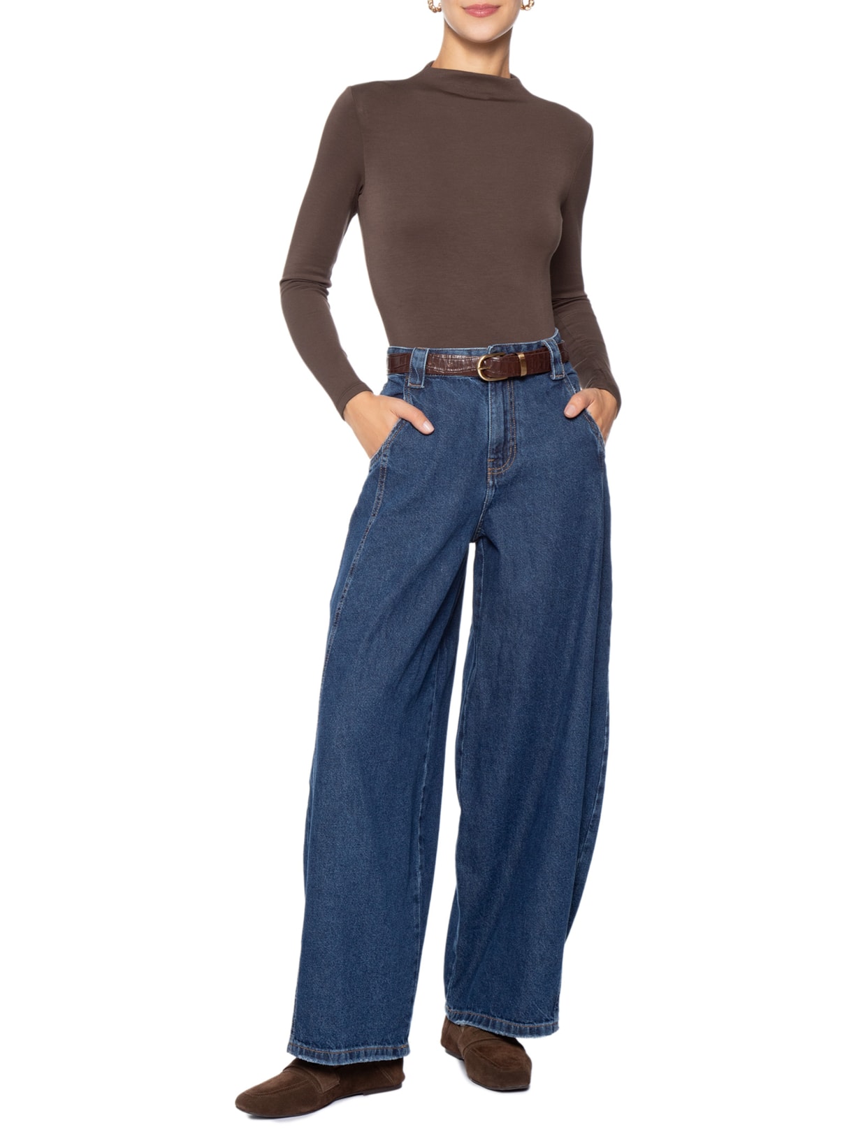 Body Feminino Gola Alta Manga Longa – Marrom Basiq