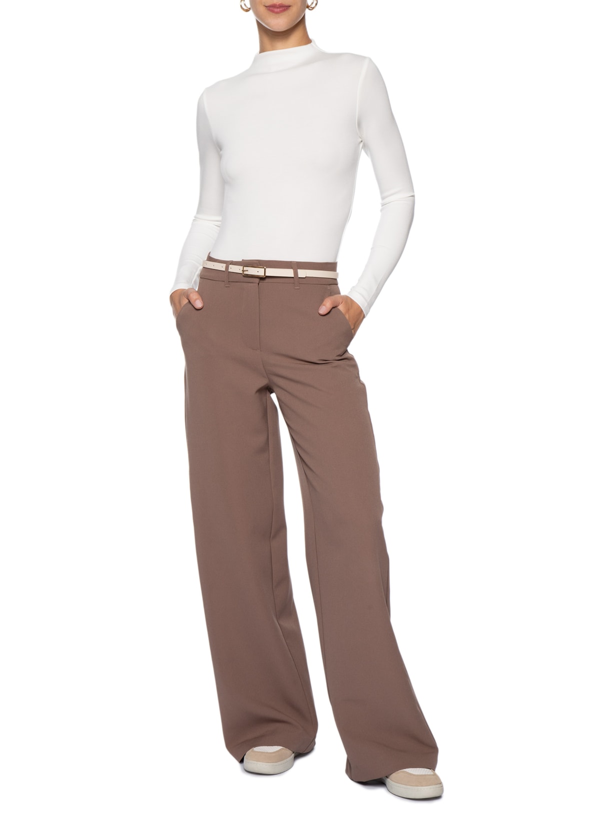 Body Feminino Gola Alta Manga Longa – Off White Basiq