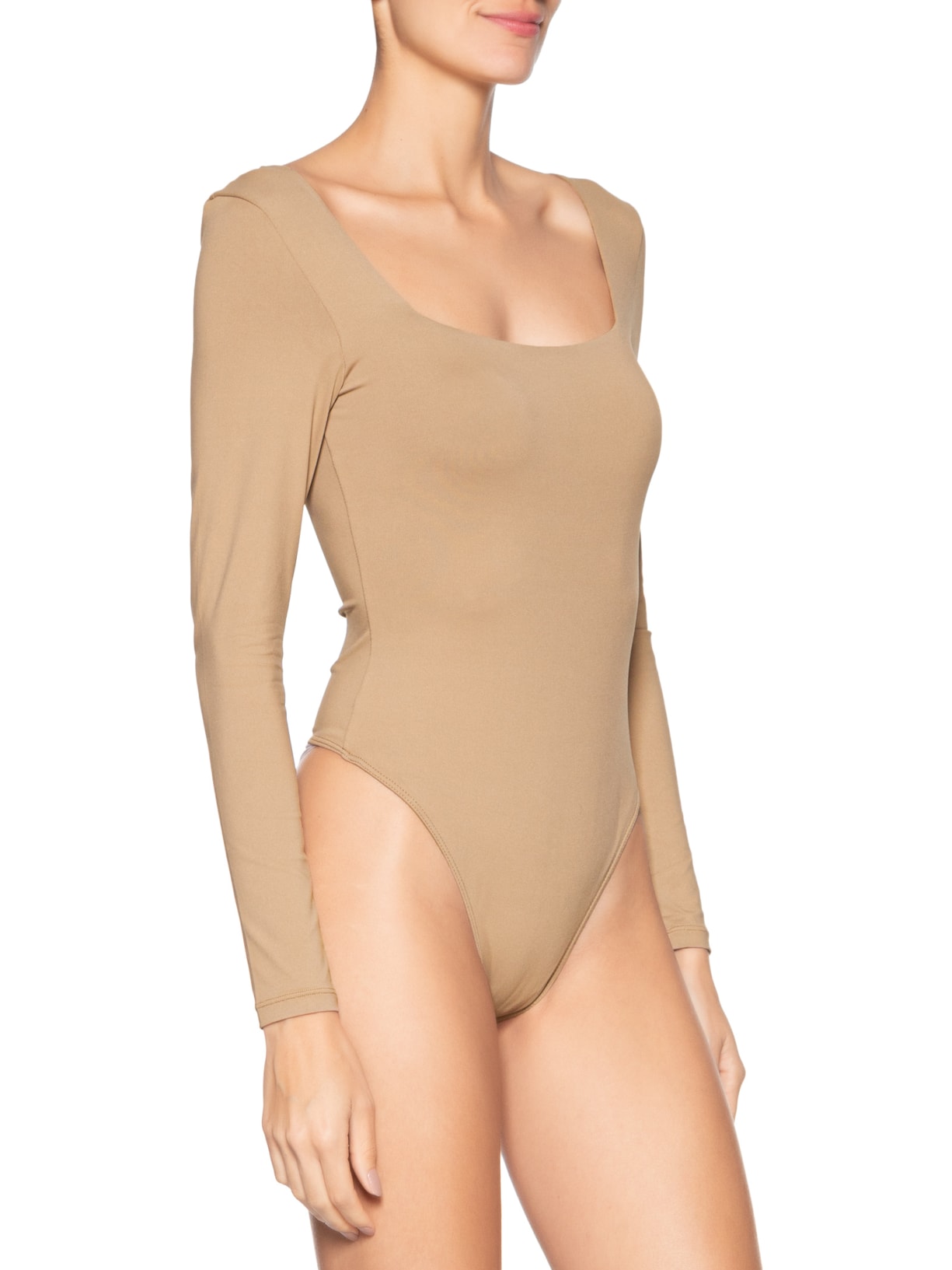 Body Feminino Manga Longa E Decote Quadrado Bege '2Essential