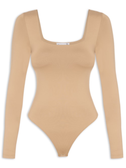 Body Feminino Manga Longa E Decote Quadrado - Bege