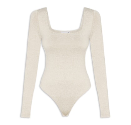 Body Feminino Manga Longa E Decote Quadrado - Bege