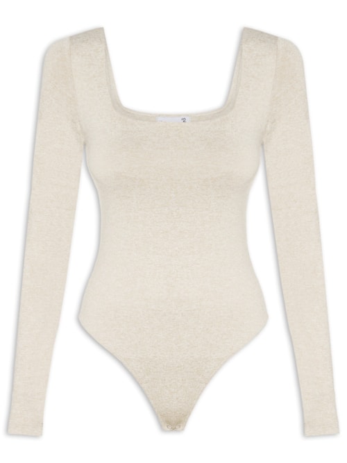 Body Feminino Manga Longa E Decote Quadrado - Bege