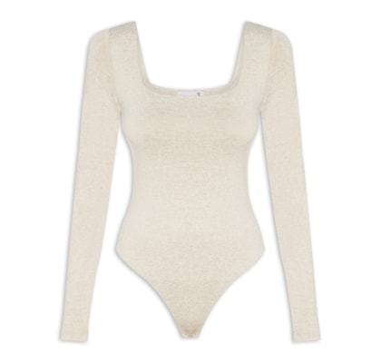 Body Feminino Manga Longa E Decote Quadrado - Bege