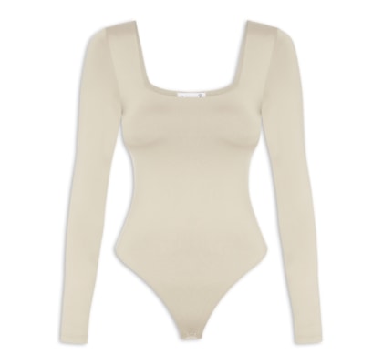 Body Feminino Manga Longa E Decote Quadrado - Bege