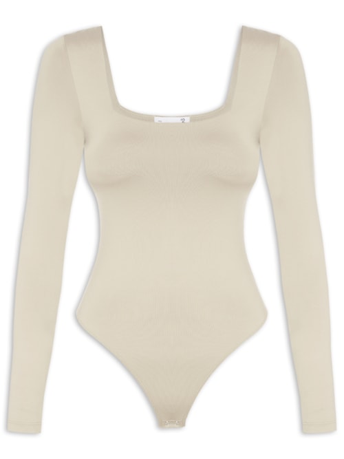 Body Feminino Manga Longa E Decote Quadrado - Bege