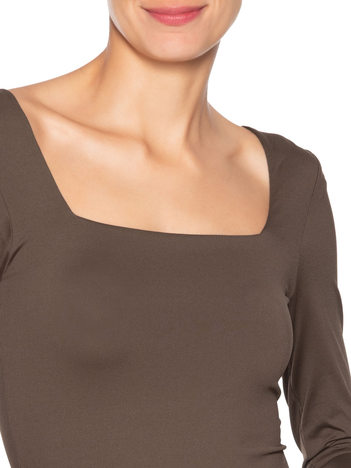 Body Feminino Manga Longa E Decote Quadrado Marrom '2Essential